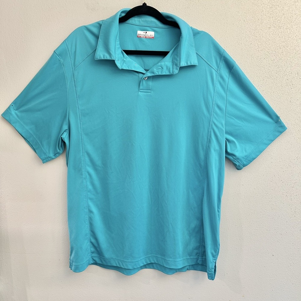 Men's Grand Slam‎ Performance XL golf polo Shirt Light Green Aqua